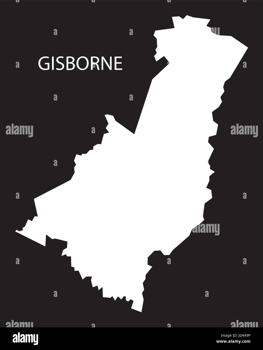 Gisborne Nuova Zelanda mappa black invertito illustrazione silhouette Illustrazione Vettoriale