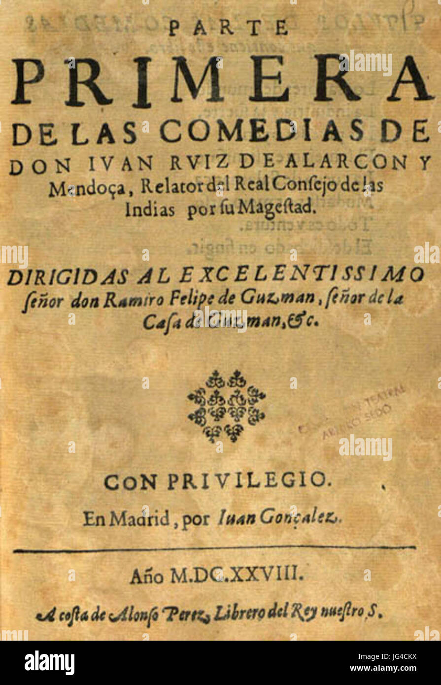 Parte primera de las comedias de Don Juan Ruiz de Alarcón Foto Stock