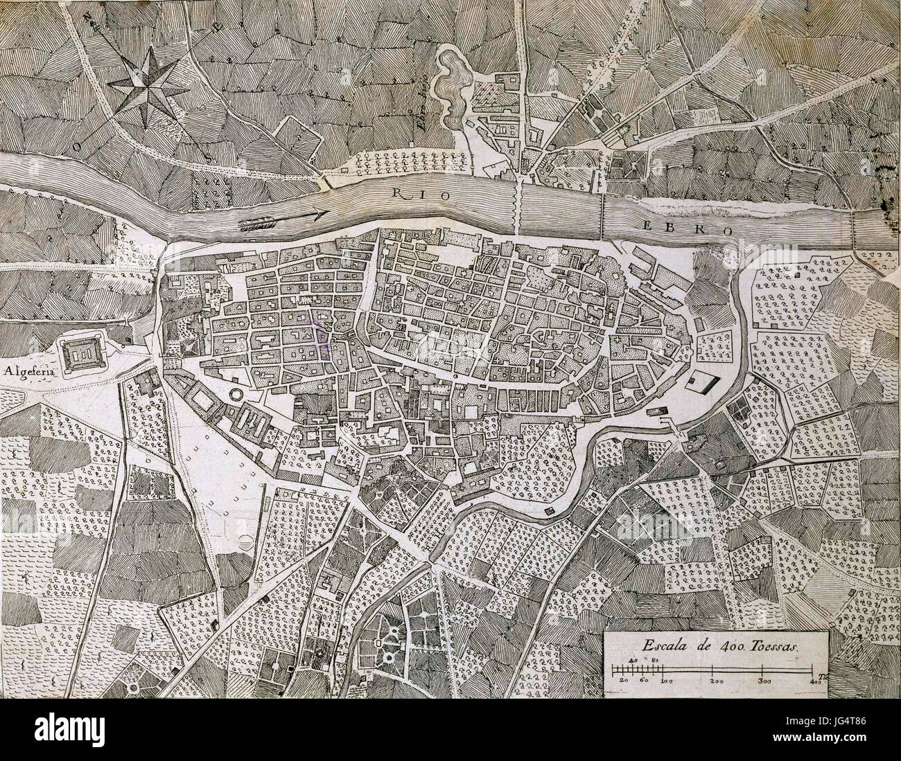 Plano topográfico de la Ciudad de Zaragoza Foto Stock