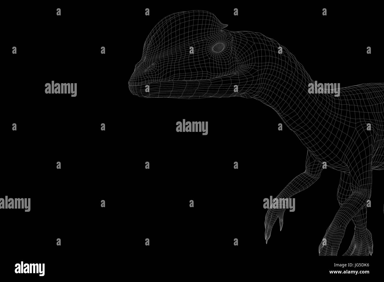 Dinosauro Dilophosaurus in ologramma stile Wireframe. Bello il rendering 3D Foto Stock