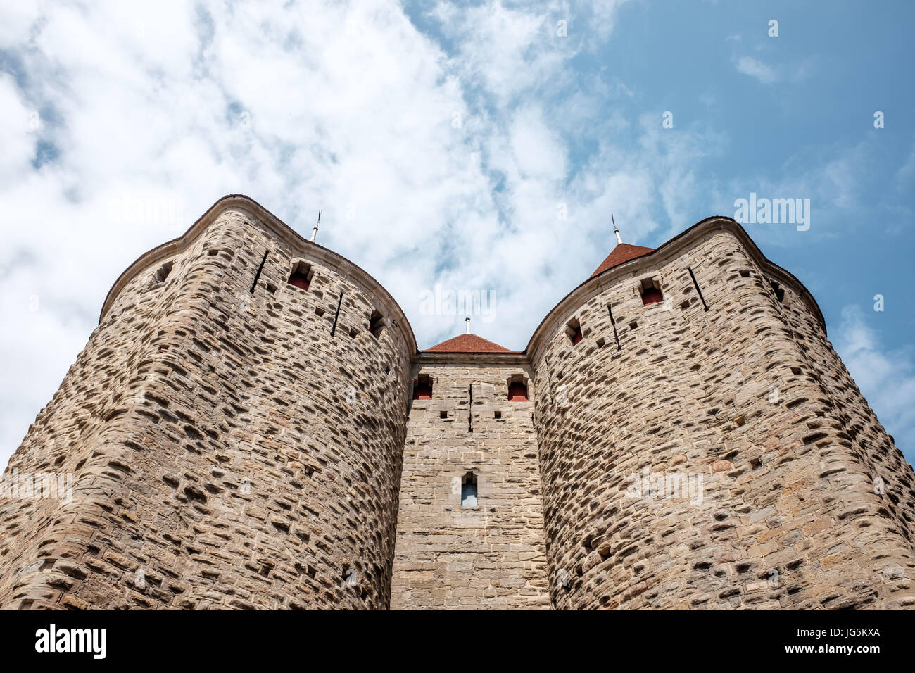 La porte Narbonnaise di Cité de Carcassonne. Foto Stock