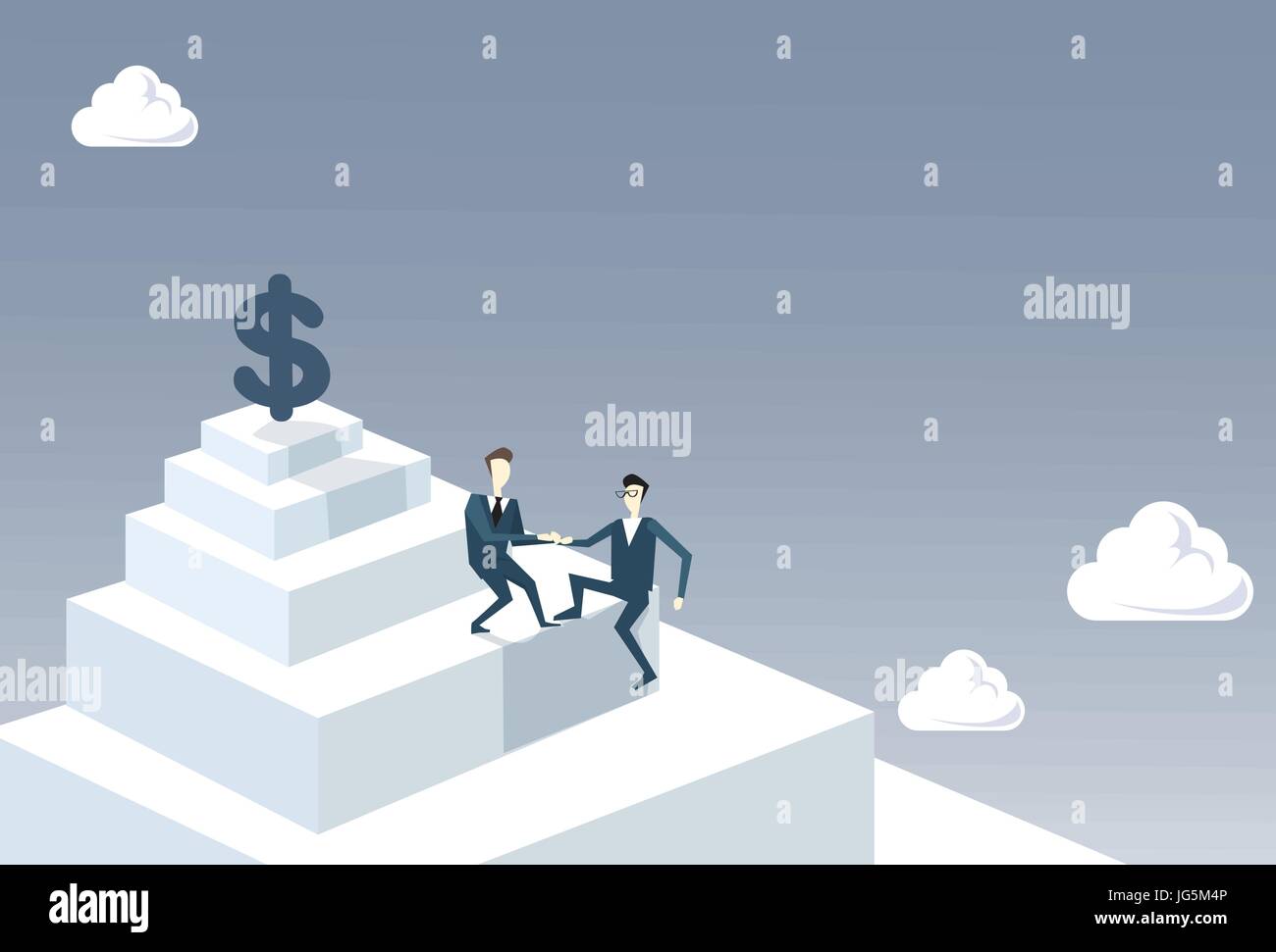 Due imprenditori a salire le scale per denaro dollaro business di successo del team di sviluppo concetto di crescita Illustrazione Vettoriale