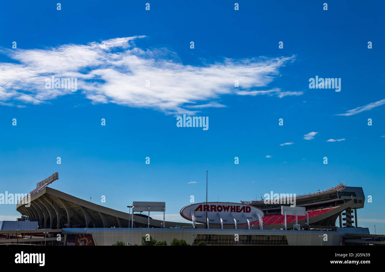Kansas City, Missouri negli Stati Uniti- 6/26/2017 Arrowhead Stadium casa dei Kansas City Chiefs NFL football team Foto Stock