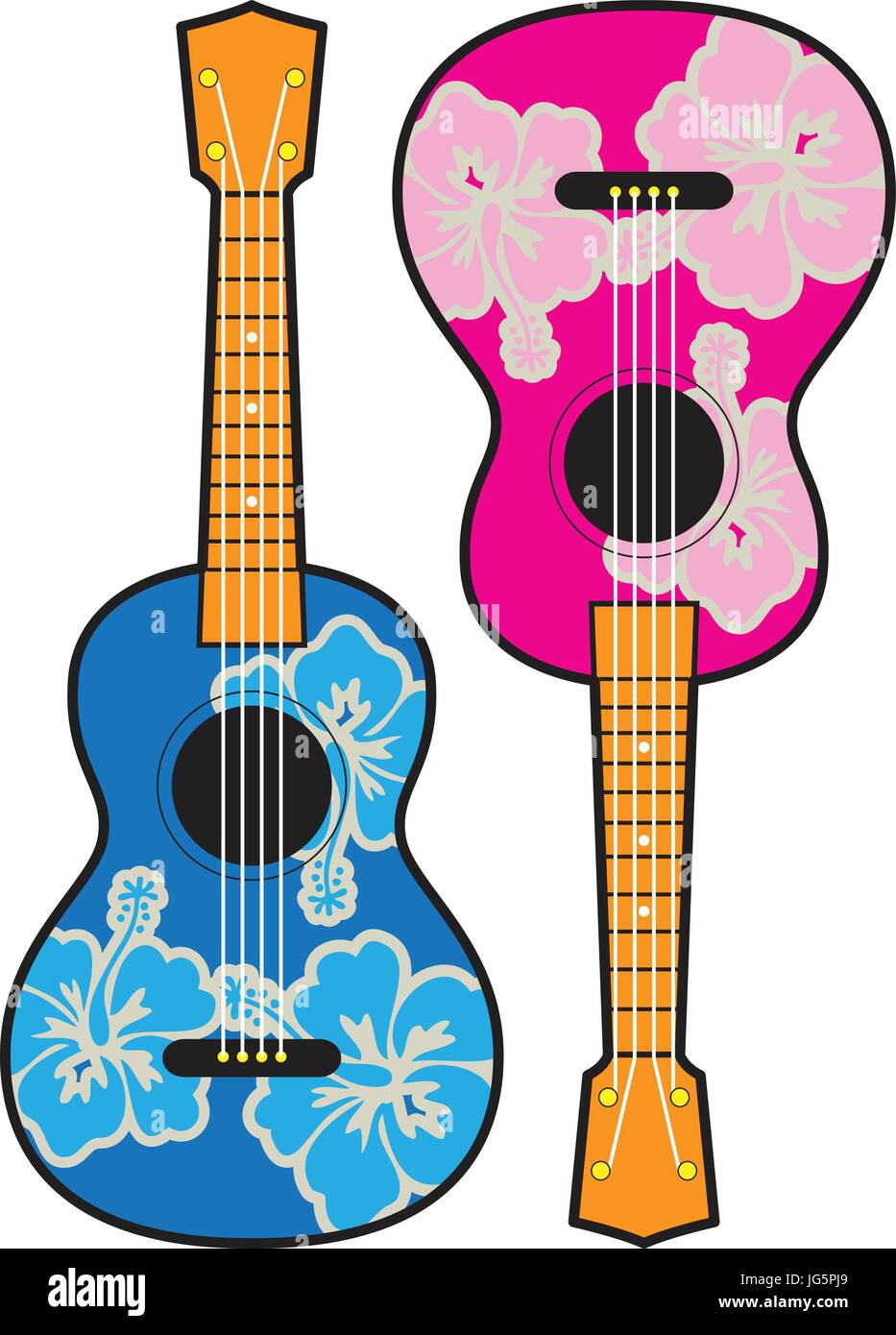 Ukulele chitarra vettore con design di hibiscus personalizzabile Illustrazione Vettoriale