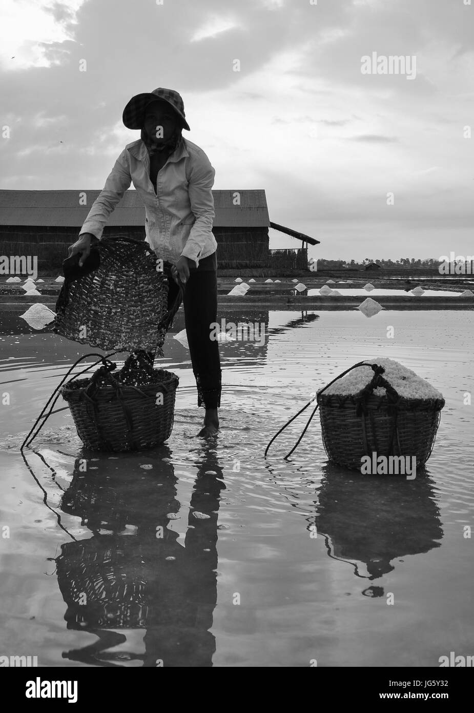 Kampot, Cambogia - Jan 25, 2012. Una donna sale di raccolta sul campo in Kampot, Cambogia. Foto Stock