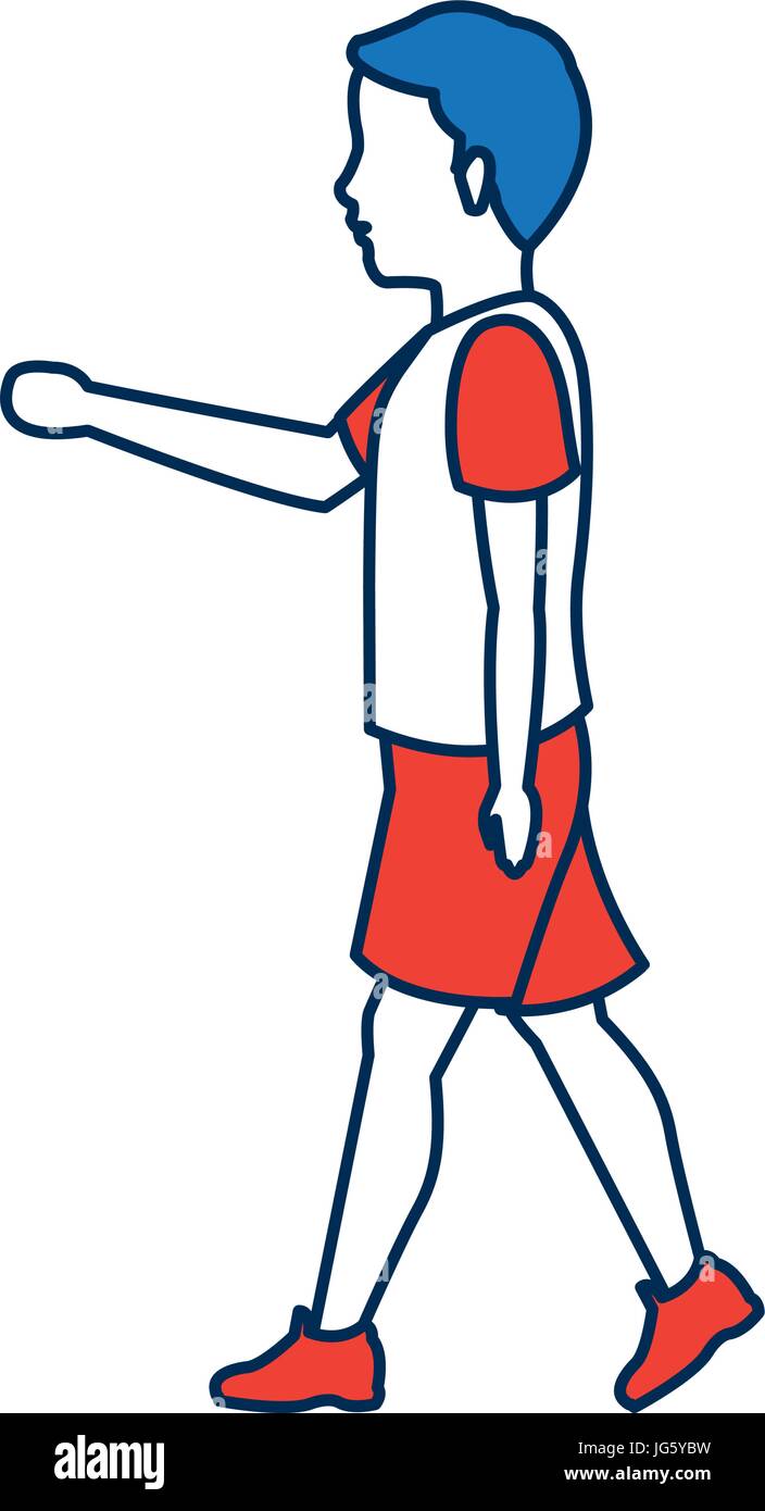 Bluehair ragazzo adolescente cartoon a piedi vista laterale Illustrazione Vettoriale