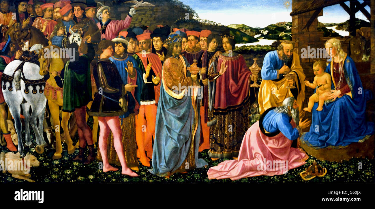 Adorazione dei Magi 1475 Cosimo Rosselli (1439-1507) era un pittore italiano del Quattrocento, attiva principalmente nella sua città natale di Firenze. Italia Italiano . Foto Stock