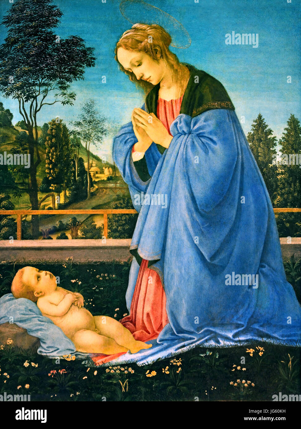 L adorazione del Bambino 1493 Filippino Lippi (1457-1504), pittore italiano il lavoro durante il Rinascimento a Firenze, Italia. Foto Stock