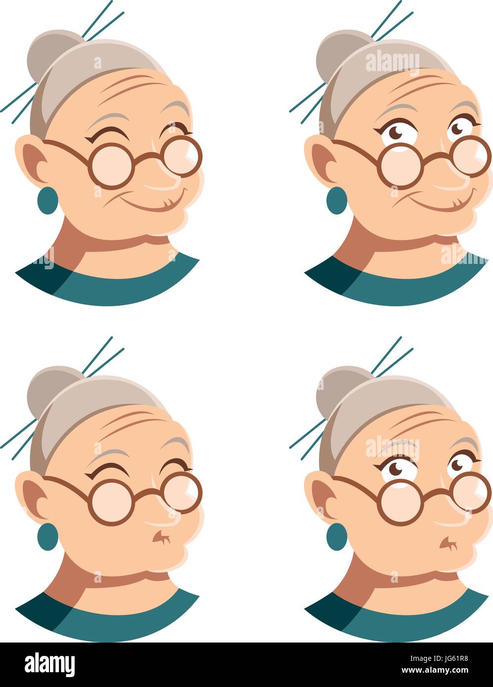 Set di nonna faccia icone Illustrazione Vettoriale