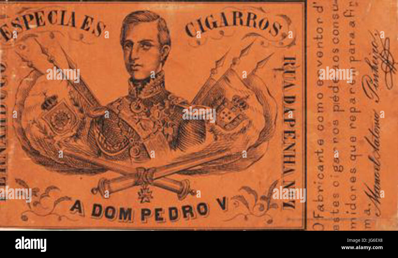 Rótulo de cigarro. Un Dom Pedro V - Rei de Portugal Foto Stock