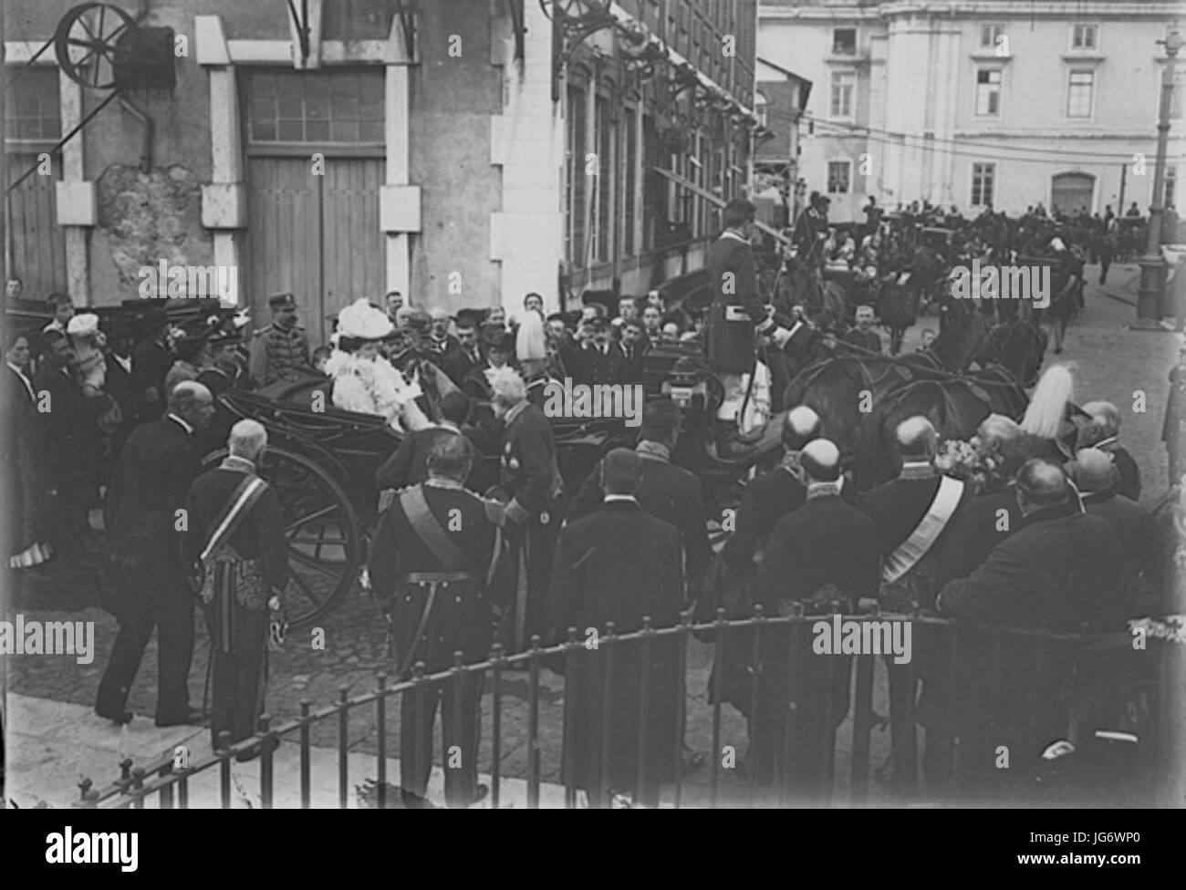 S. M. la reine Amelie du Portogallo en calèche Foto Stock
