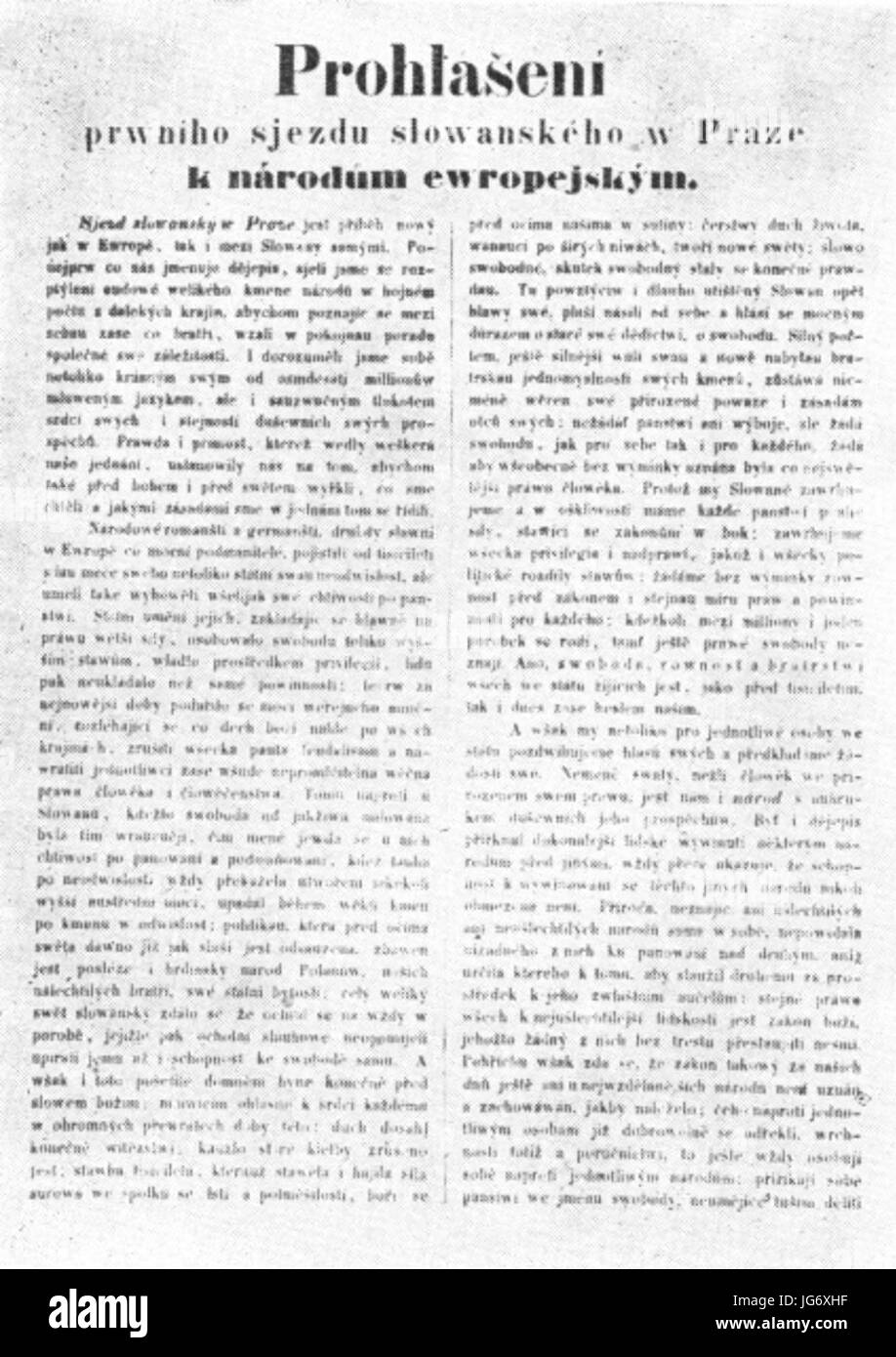 Manifesto sjezdu Slovanského 1848 Foto Stock