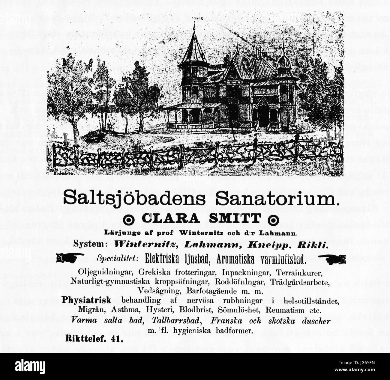 Saltsjöbadens sanatorio annons 1896 Foto Stock
