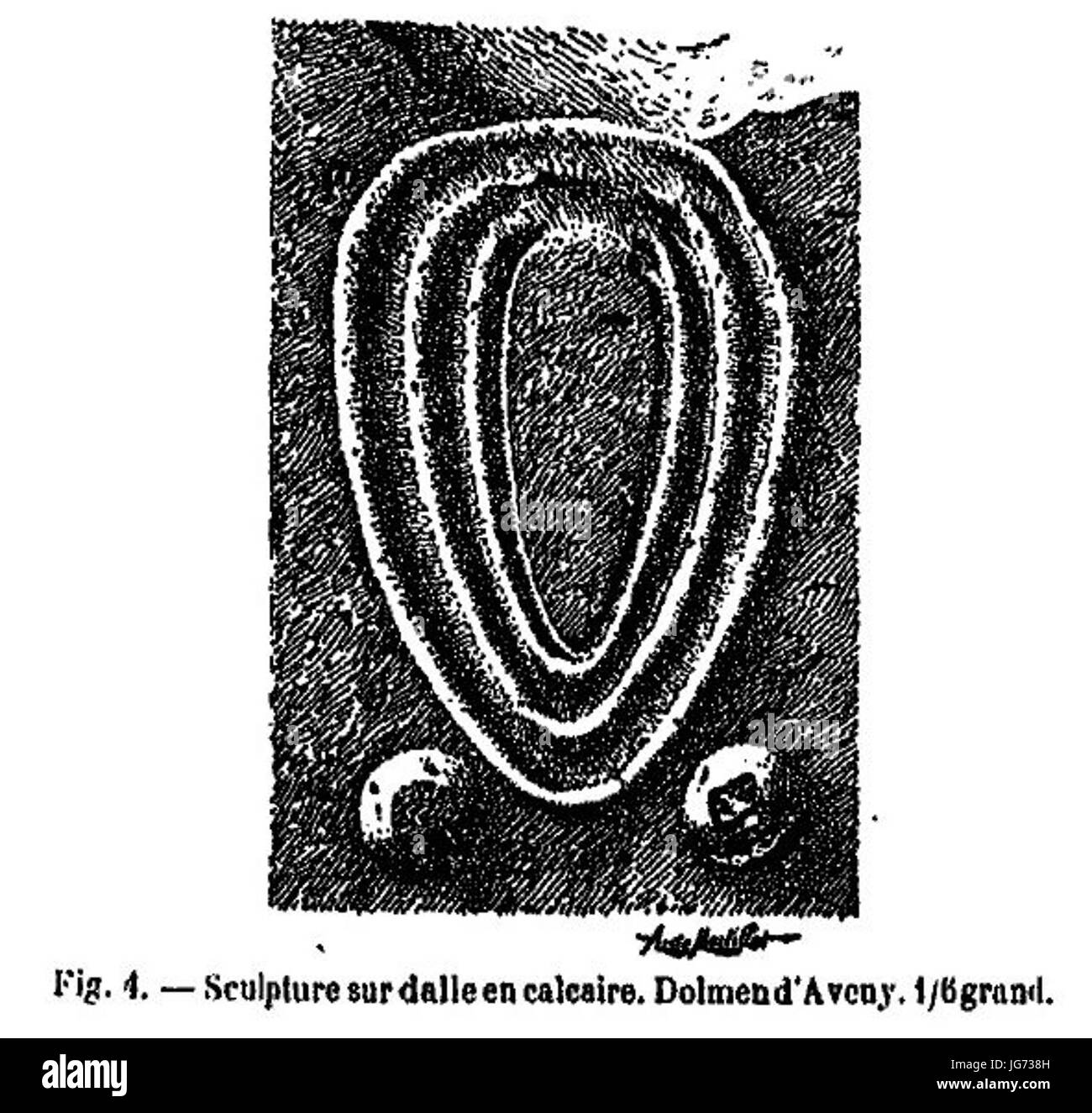 La scultura de l allée couverte de Dampsmesnil dessinée par de Mortillet Foto Stock