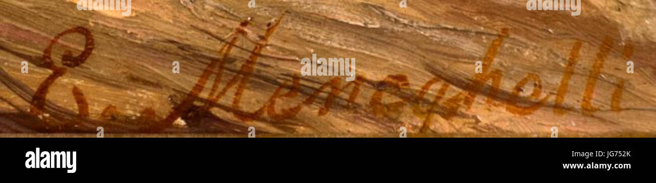 La firma del pittore americano Enrico Meneghelli circa 1875 Foto Stock