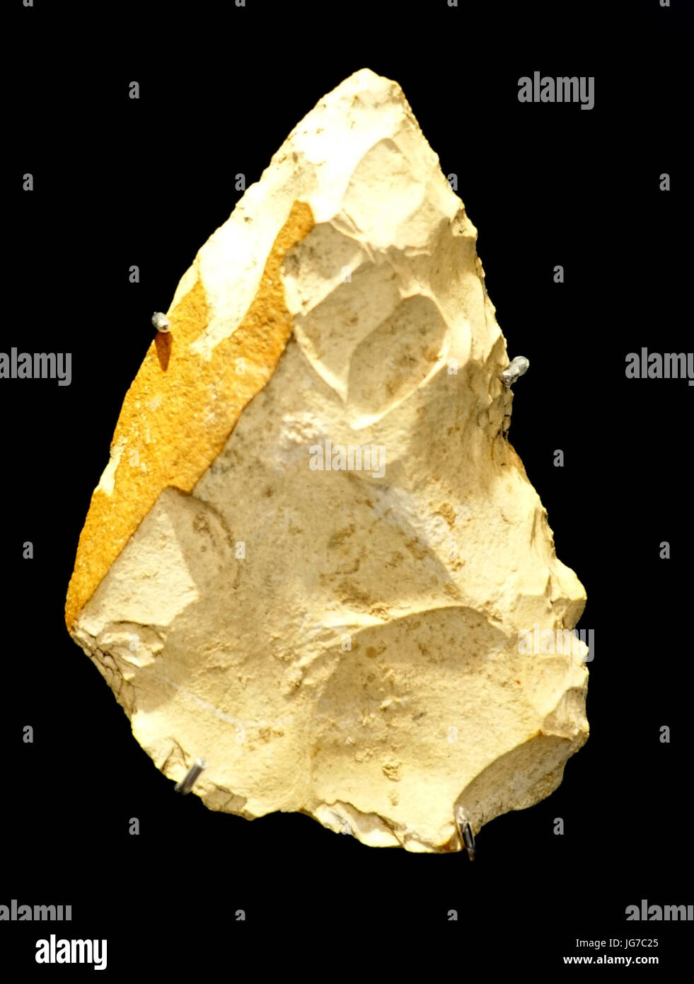 Strumento di pietra, di Neanderthal, Heidenschmiede, Heidenheim, c. 50.000 a 120.000 anni - Landesmuseum Württemberg - Stuttgart, Germania - DSC02698 Foto Stock