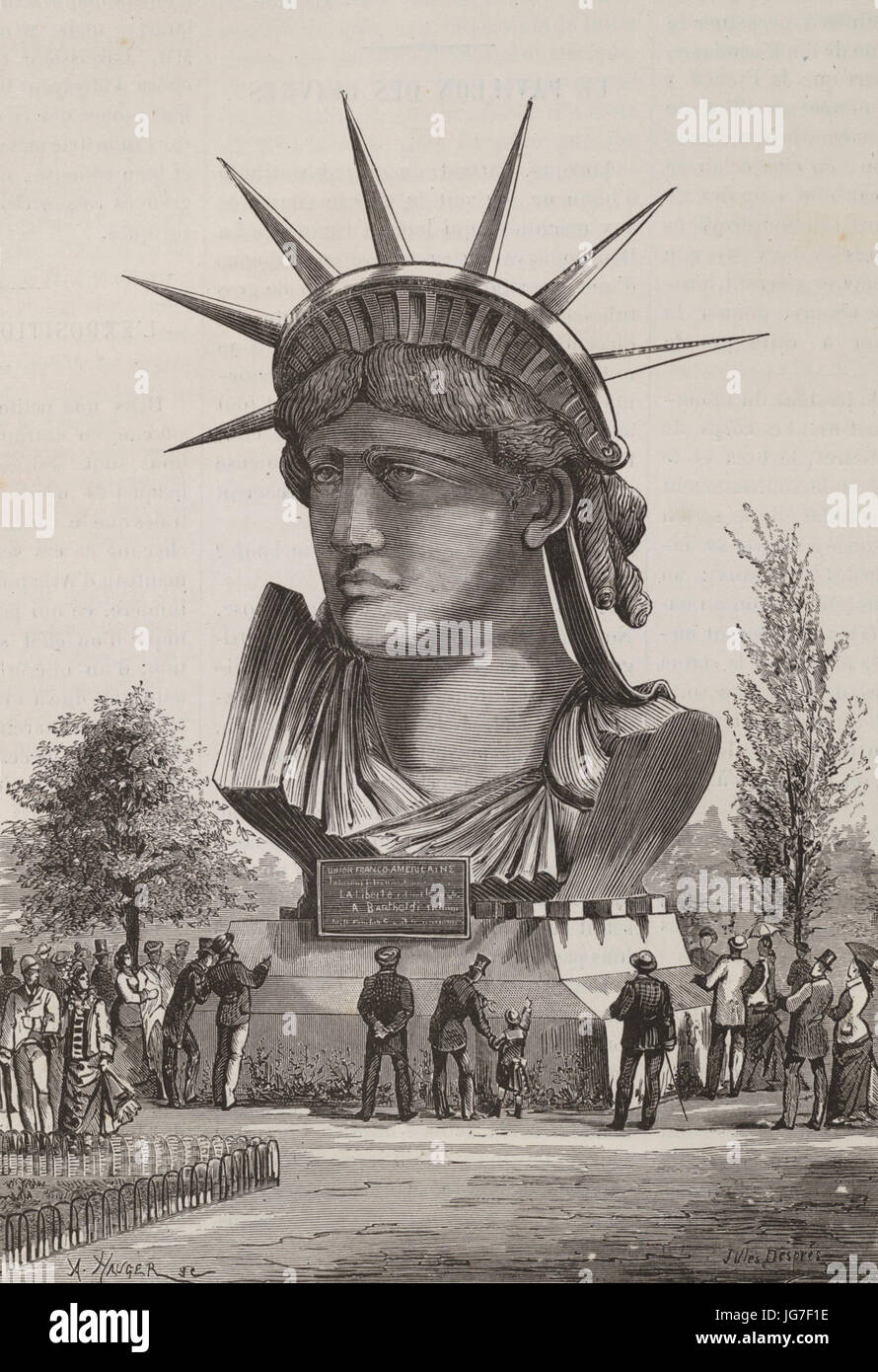 Tête de la statua colossale de la Liberté, dans le Parc du Champ-de-Mars Foto Stock