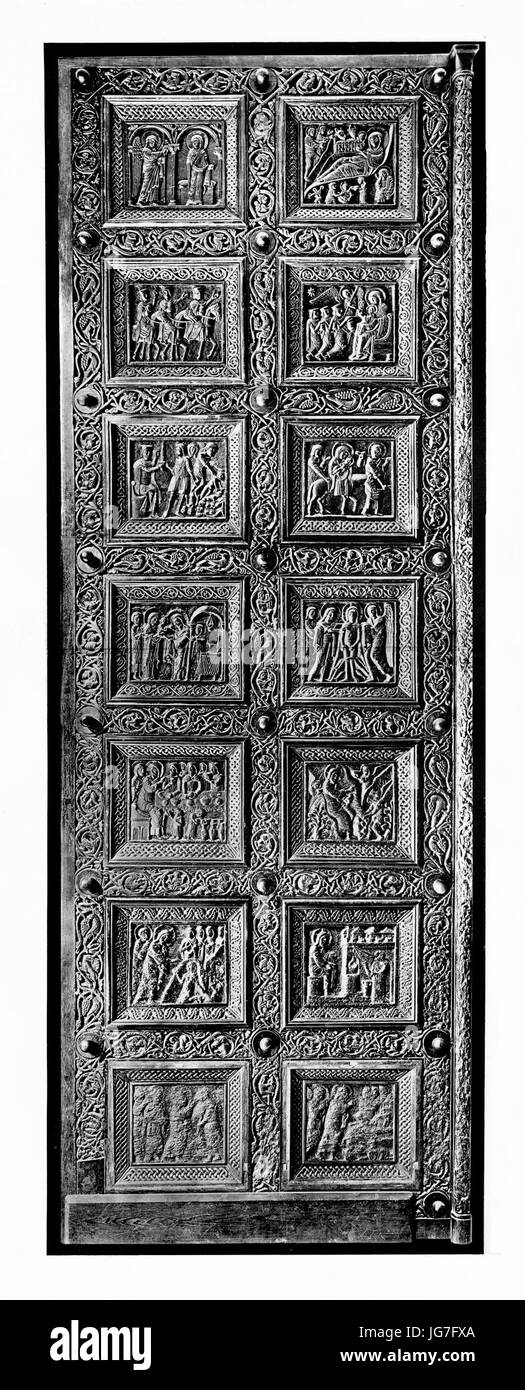 Tafel 0 -28a Spalato - Dom, romanischer Türflügel vom Hauptportal - Heliografie Kowalczyk 1909 Foto Stock