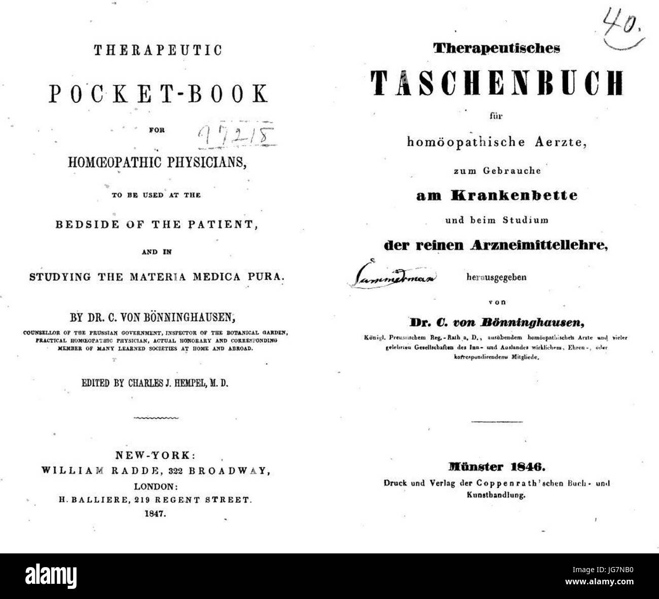 Pocket-Book terapeutico per Physicians-Therapeutisches omeopatici Taschenbuch für homöopatische Aerzte Foto Stock