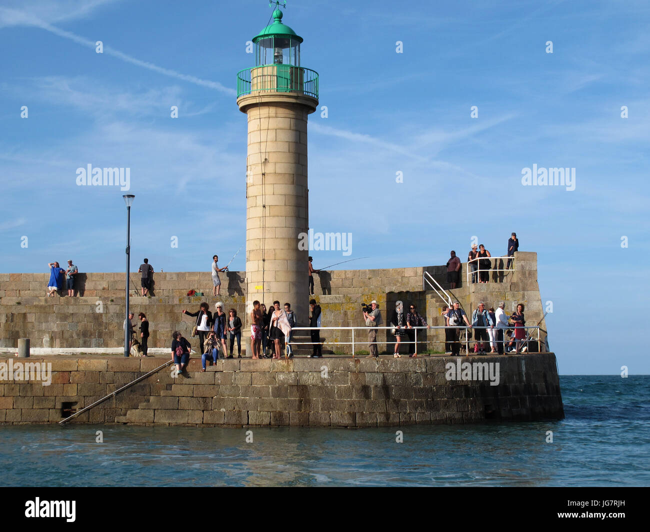 Binic Harbour, jetée de Penthièvre, Cotes-d'Armor, Bretagne, Bretagna, Francia, Europa Foto Stock