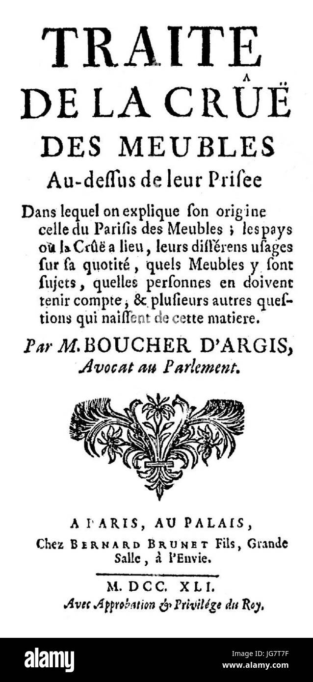 Traité de la crue par Antoine-Gaspard Boucher d'Argis Foto Stock