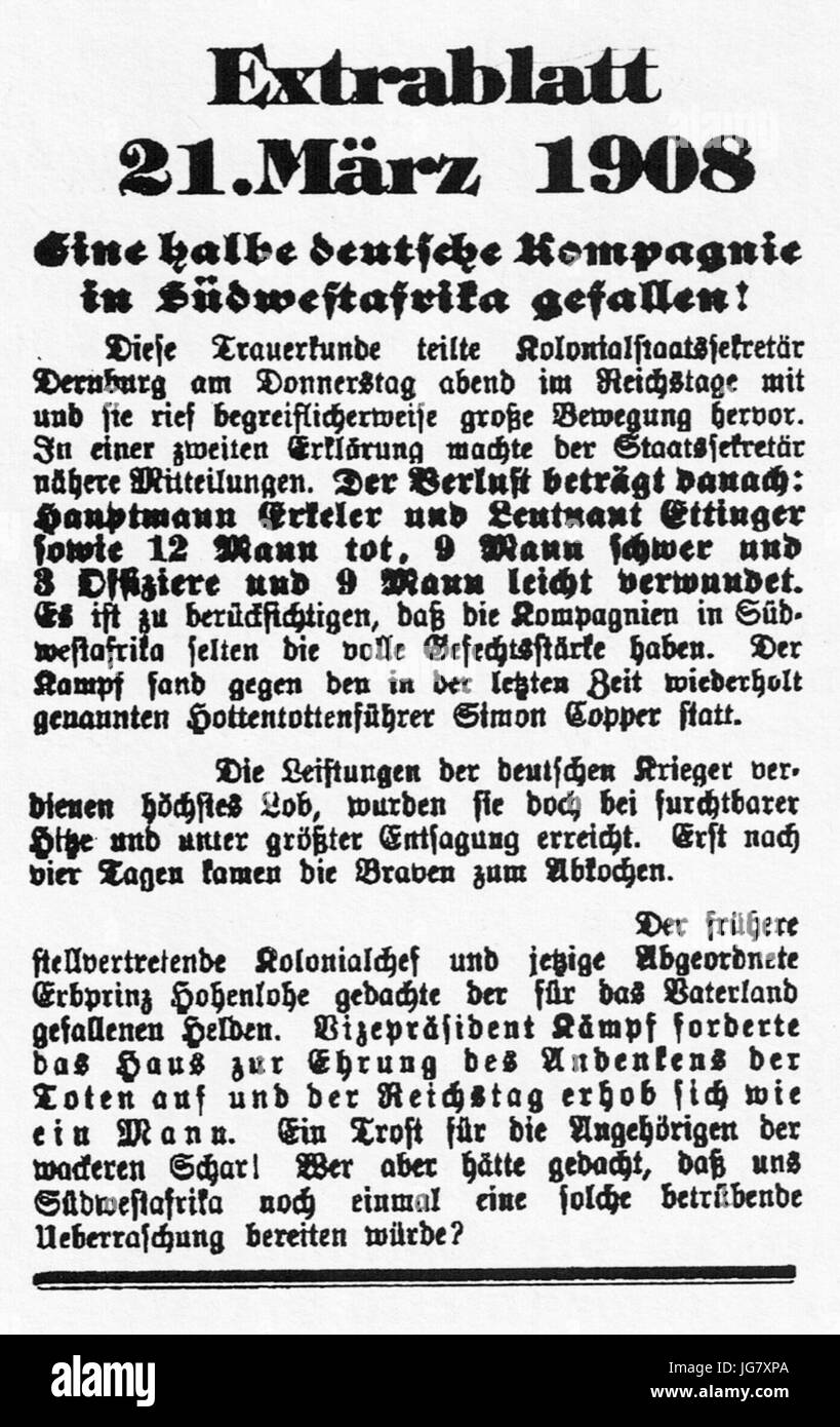 Uetersen Extrablatt Südwestafrika 1908 Foto Stock