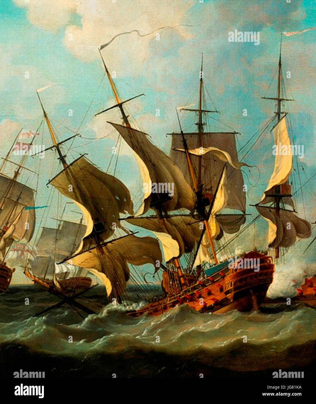 Vaisseau le Thesee sombrant à la Bataille des Cardinaux 1759 Foto Stock