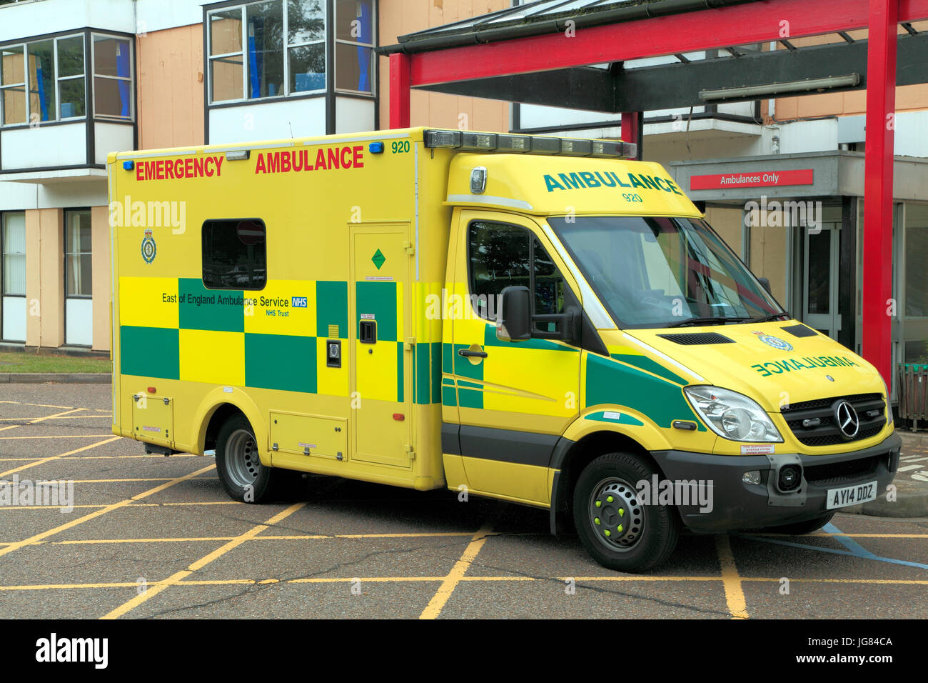 Queen Elizabeth Hospital, Kings Lynn, Est dell' Inghilterra ambulanza Emergenza, NHS, Norfolk, Inghilterra, Regno Unito Foto Stock