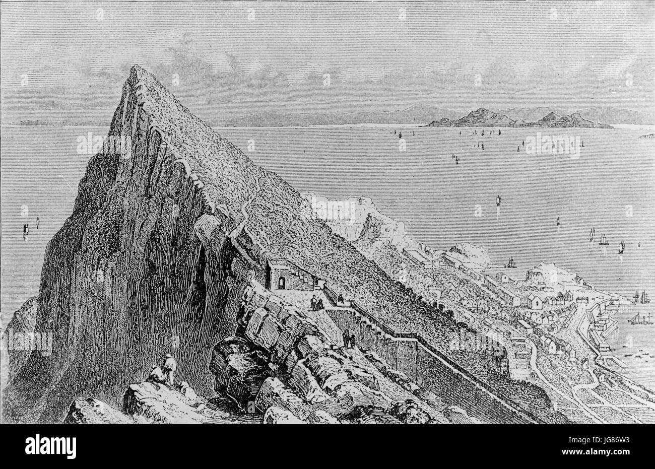 Vista di Gibilterra dal segnale della stazione di incisione, 1870 Foto Stock
