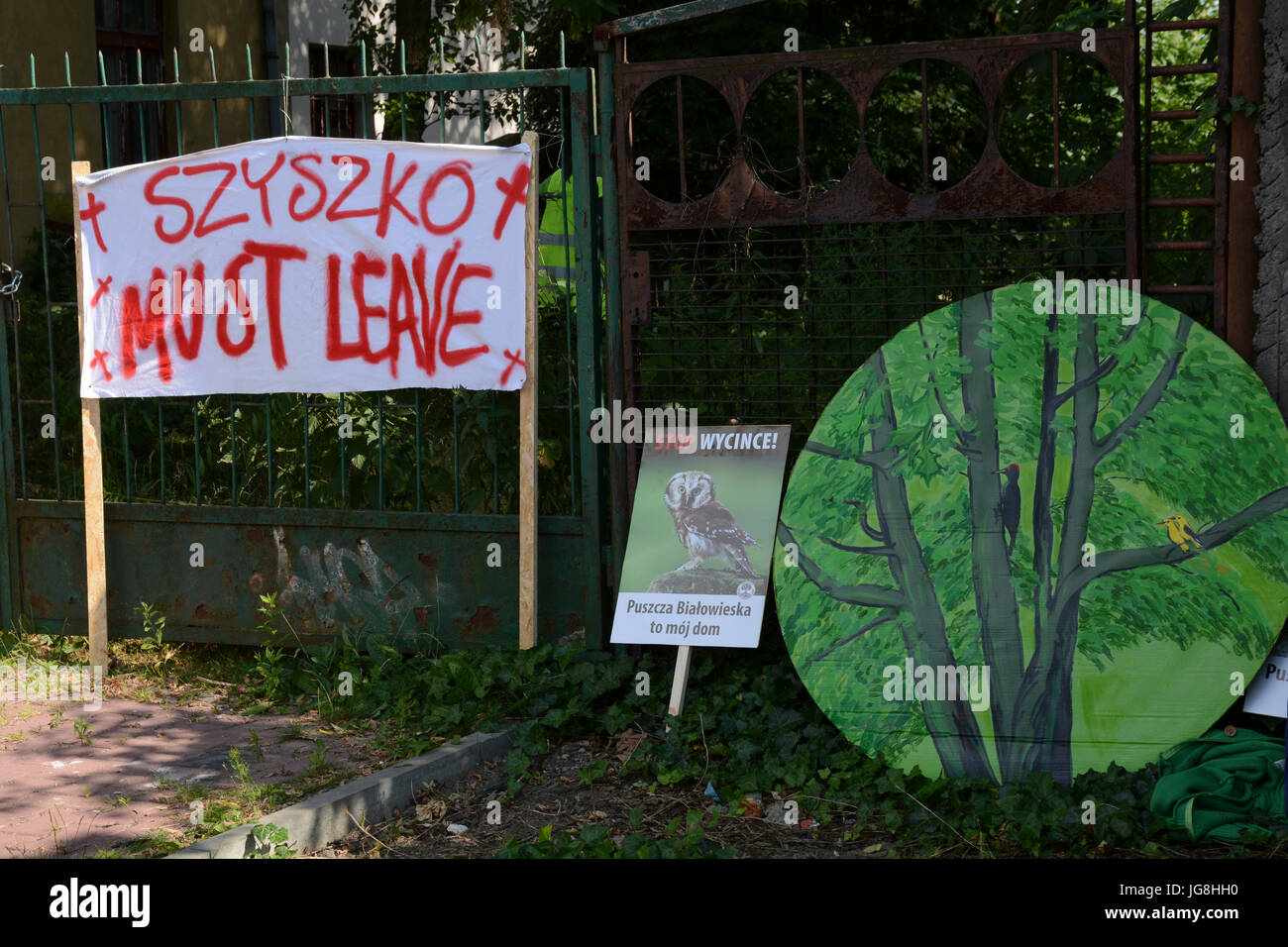 Cracovia in Polonia. 4 Luglio, 2017. Protesta durante la 41a sessione del World Heritage Committee-Unesco contro la grande scala accesso alla foresta di Bialowieza, un sito patrimonio mondiale dell'UNESCO. Foto Stock