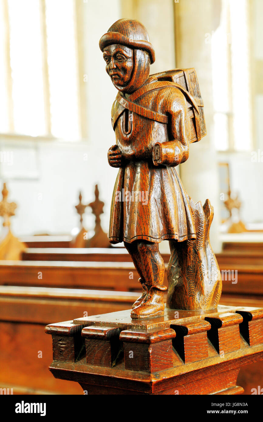 Il Swaffham Peddler, del legno, Swaffham chiesa, Norfolk, Inghilterra, Regno Unito Foto Stock