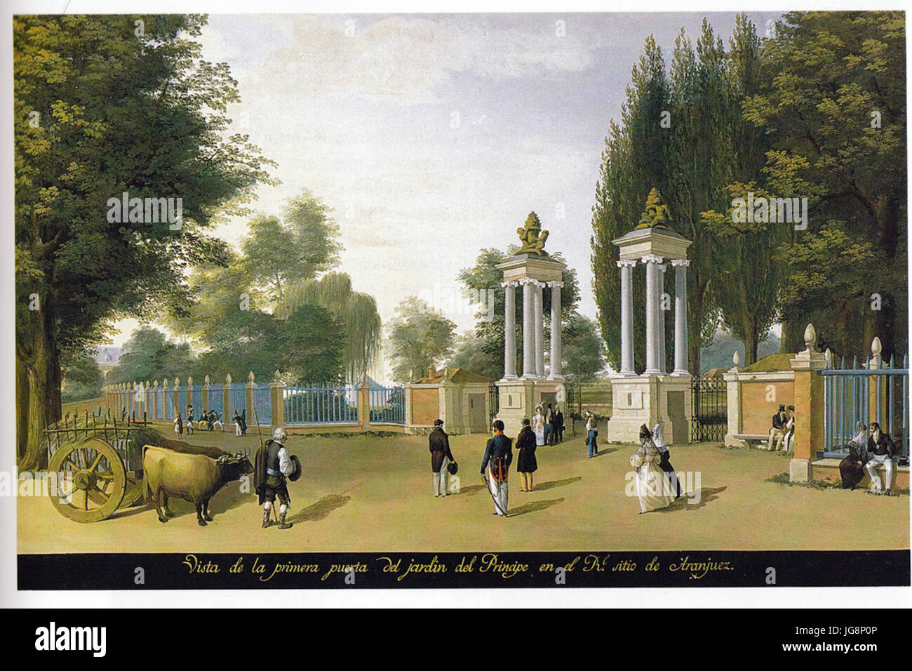 Vista de la primera puerta del jardín del Príncipe en el Real Sitio de Aranjuez 1830 Fernando Brambila Foto Stock