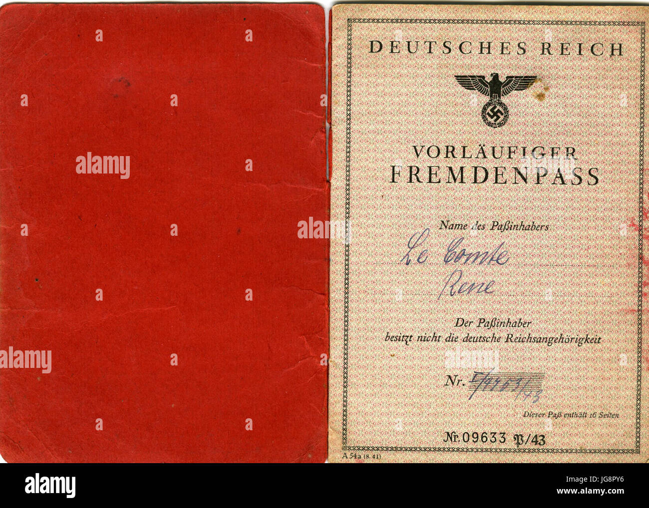 Vorläufiger fremdenpass (1) Foto Stock