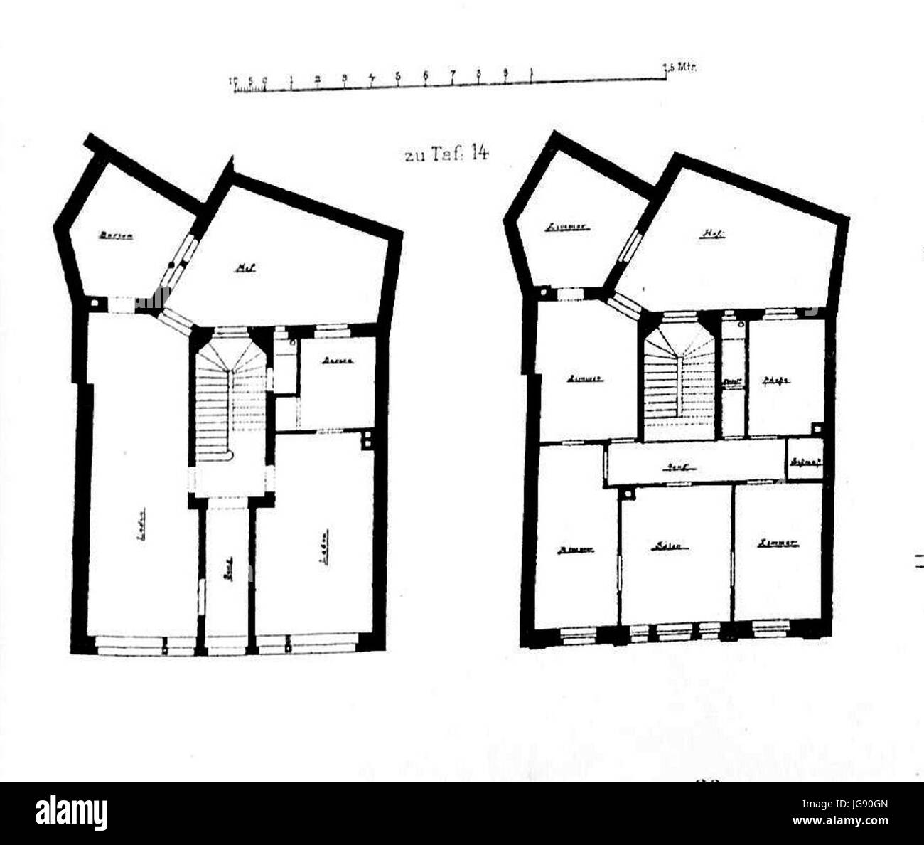Wohn- und Geschäftshaus Kaiserstr. 94 Karlsruhe, Architekt Camill Frei aus Karlsruhe, Tafel 14, Grundriss, Kick Jahrgang ho Foto Stock
