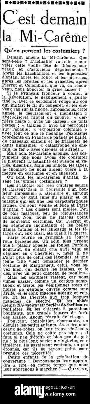 Mi-Carême 1931 - L'Intransigeant - 12 mars 1931 Foto Stock