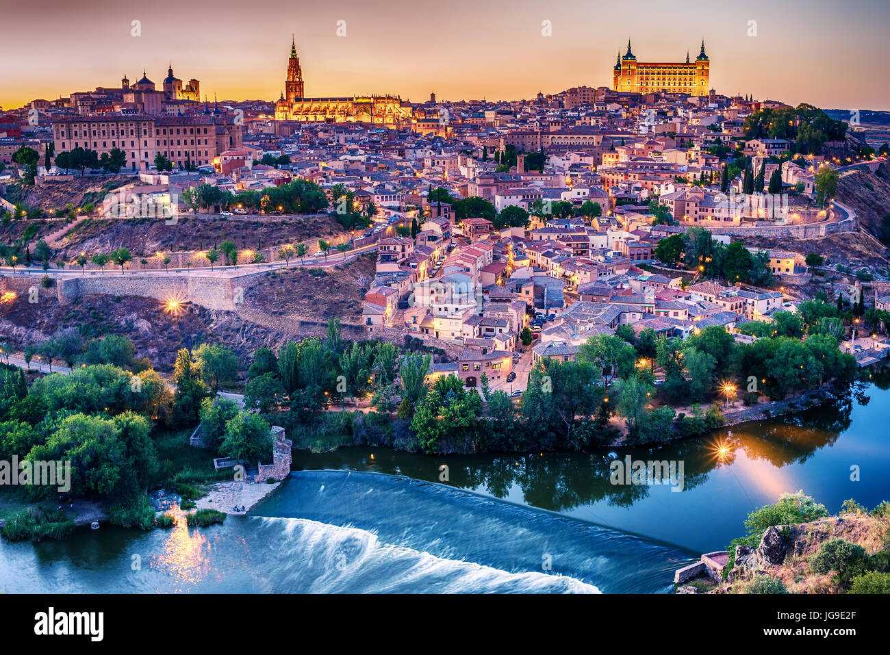 Antenna vista superiore di Toledo, storica capitale della Spagna Foto Stock