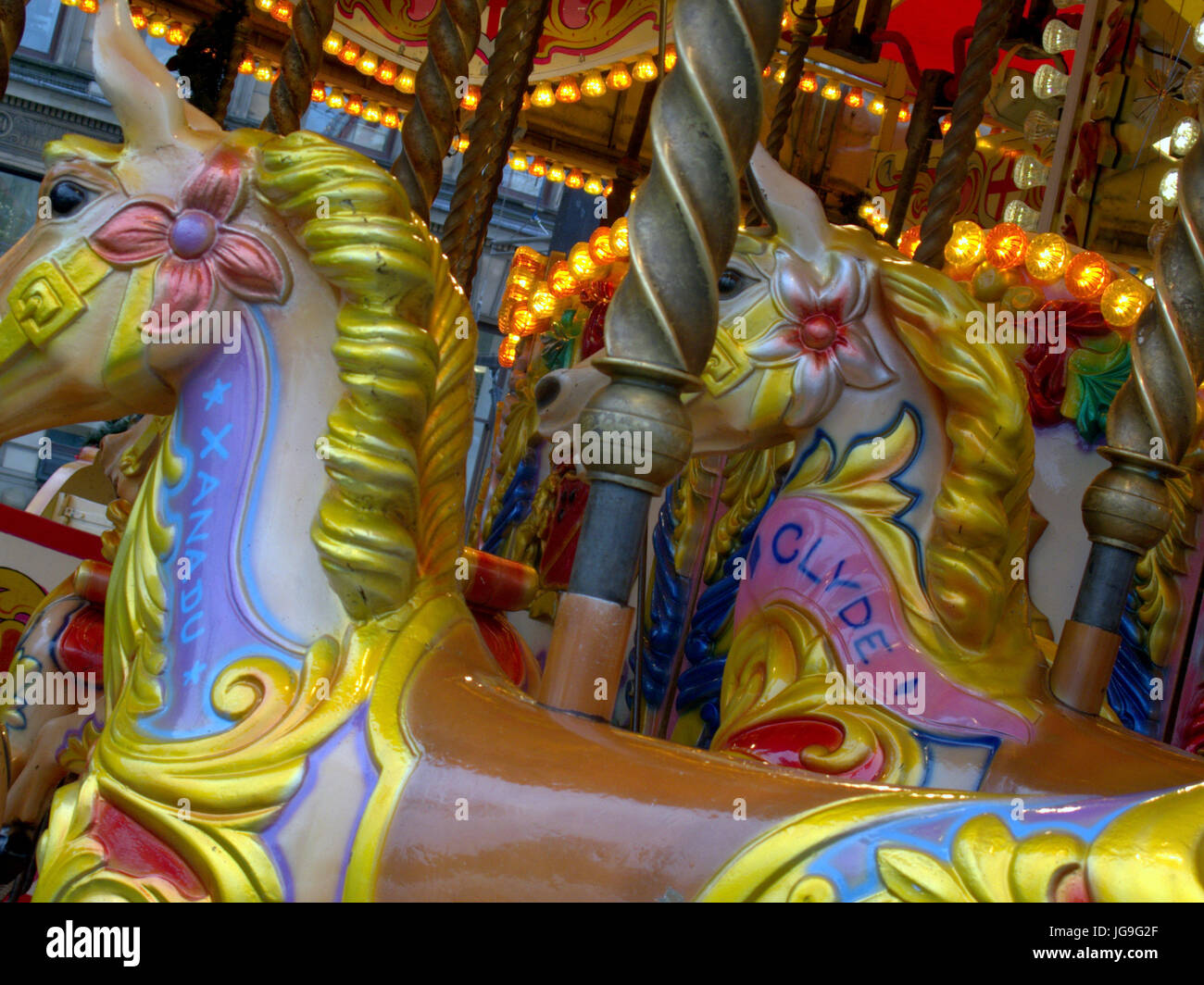 Fiera Merry Go Round hobby cavalli clyde e xanadu Foto Stock