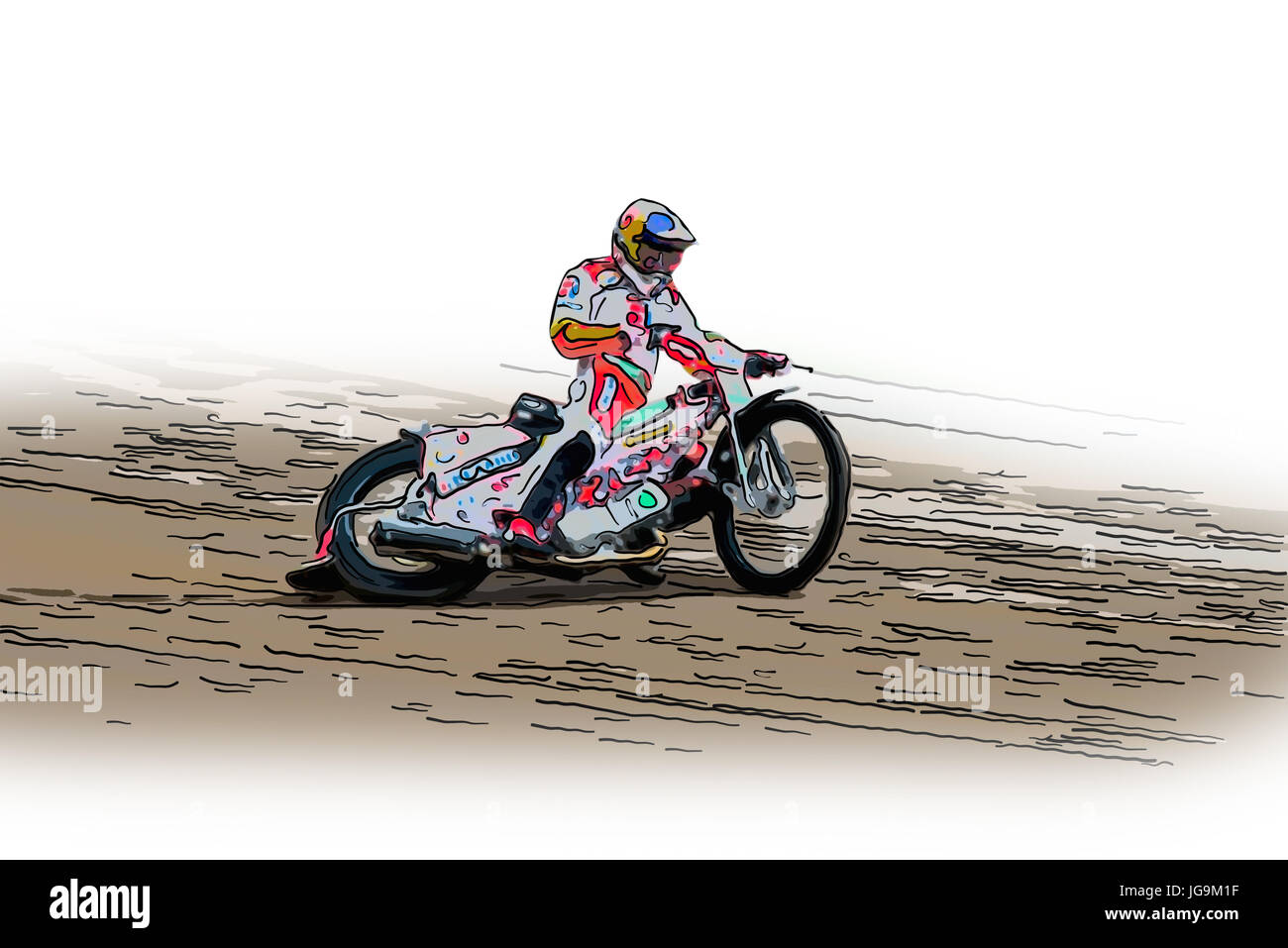 Una illustrazione di una motocicletta veloce su un speedway racing Foto Stock