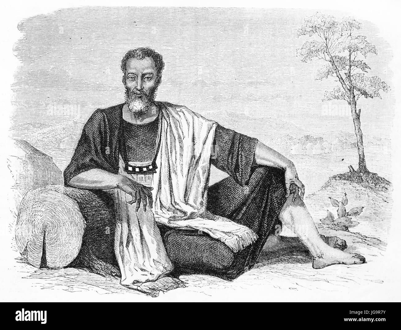 Vecchio ritratto inciso di un Marabout dalla regione di Adrar, Africa. Creato da Bertall dopo foto di autore ignoto, pubblicato in Le Tour du Monde, Parigi, Foto Stock