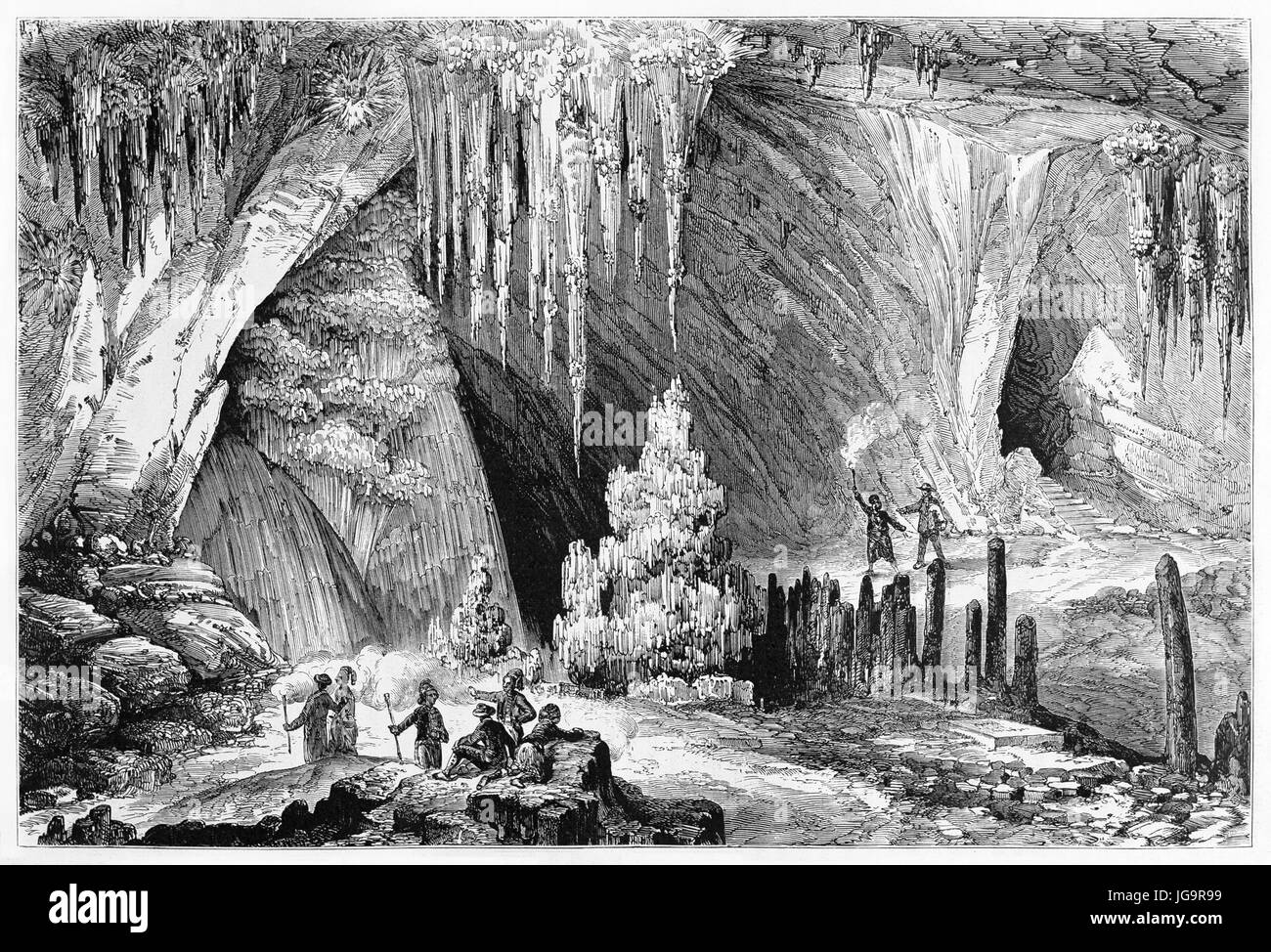 Vista vecchio della grotta di Antiparos, Cicladi, Grecia. Creato da Rouargue dopo Spoll, pubblicato in Le Tour du Monde, Parigi, 1861 Foto Stock