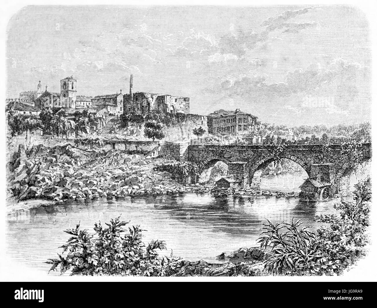 Vecchio vista di Barcelos, il nord del Portogallo. Creato da Catenacci dopo foto di scabra, pubblicato in Le Tour du Monde, Parigi, 1861 Foto Stock