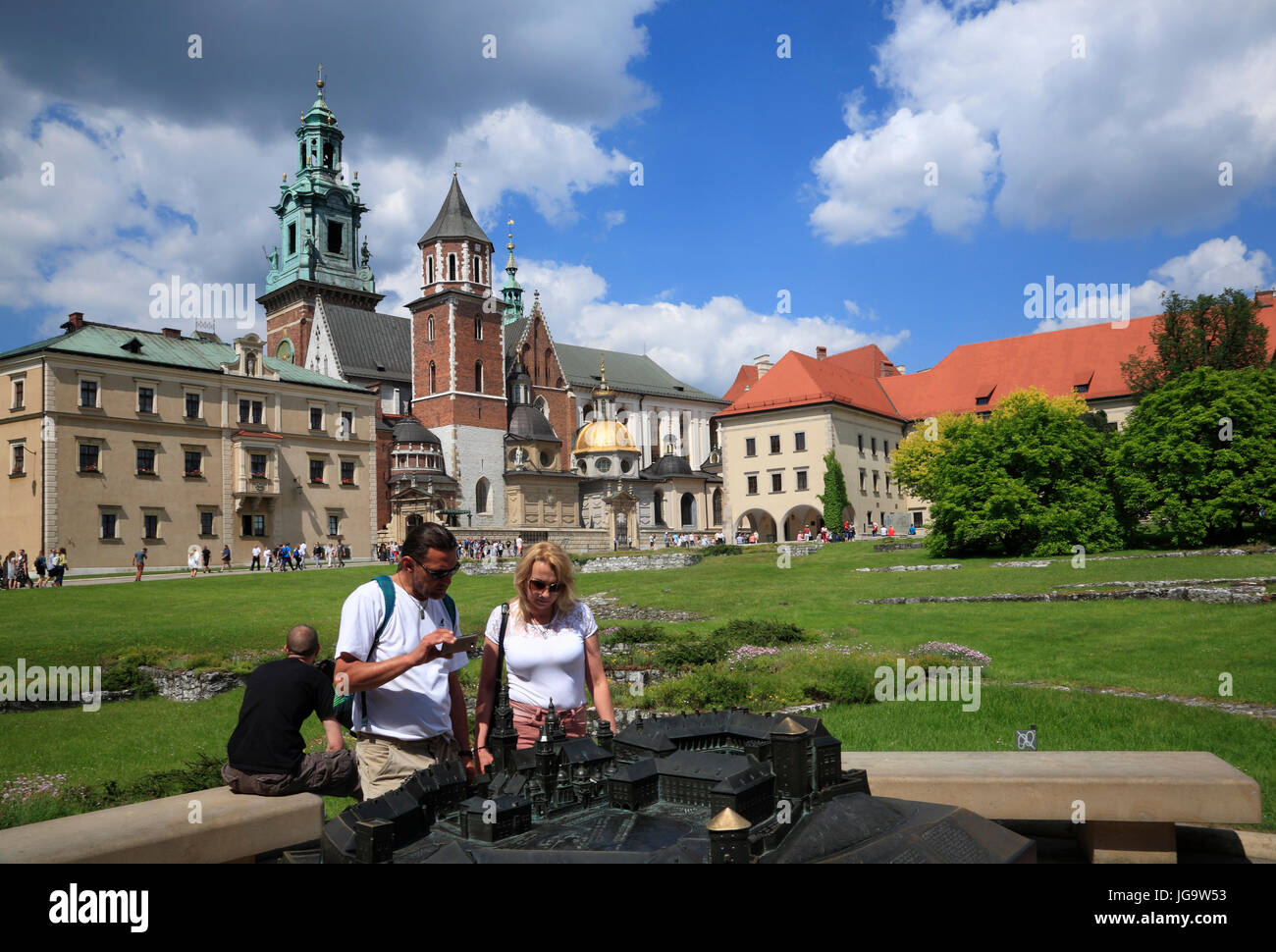 Cattedrale e il Castello Reale sul colle di Wawel, Cracovia, in Polonia, in Europa Foto Stock