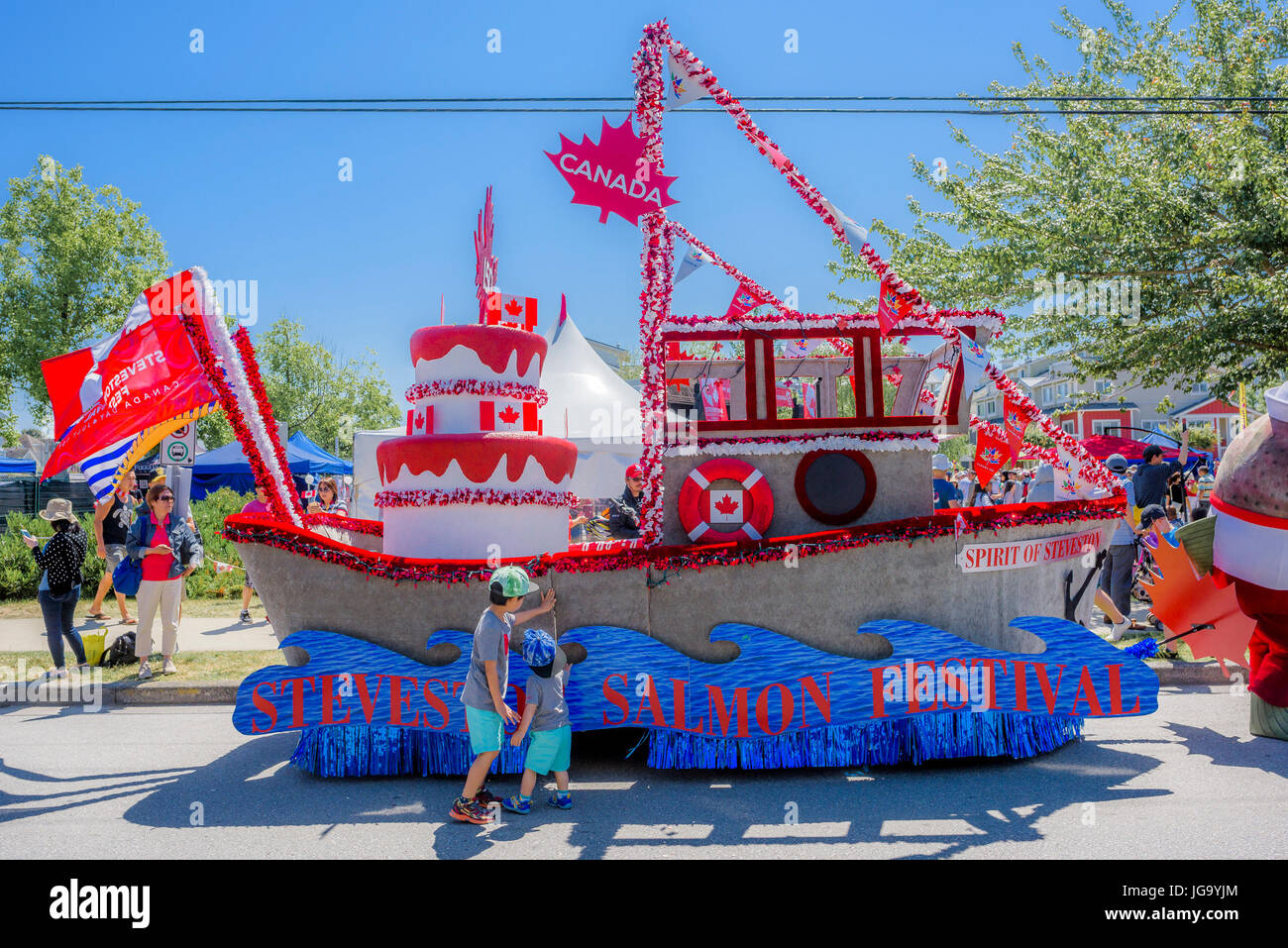 Salmone Steveston Festival galleggiante, villaggio di Steveston, Richmond, British Columbia, Canada. Foto Stock