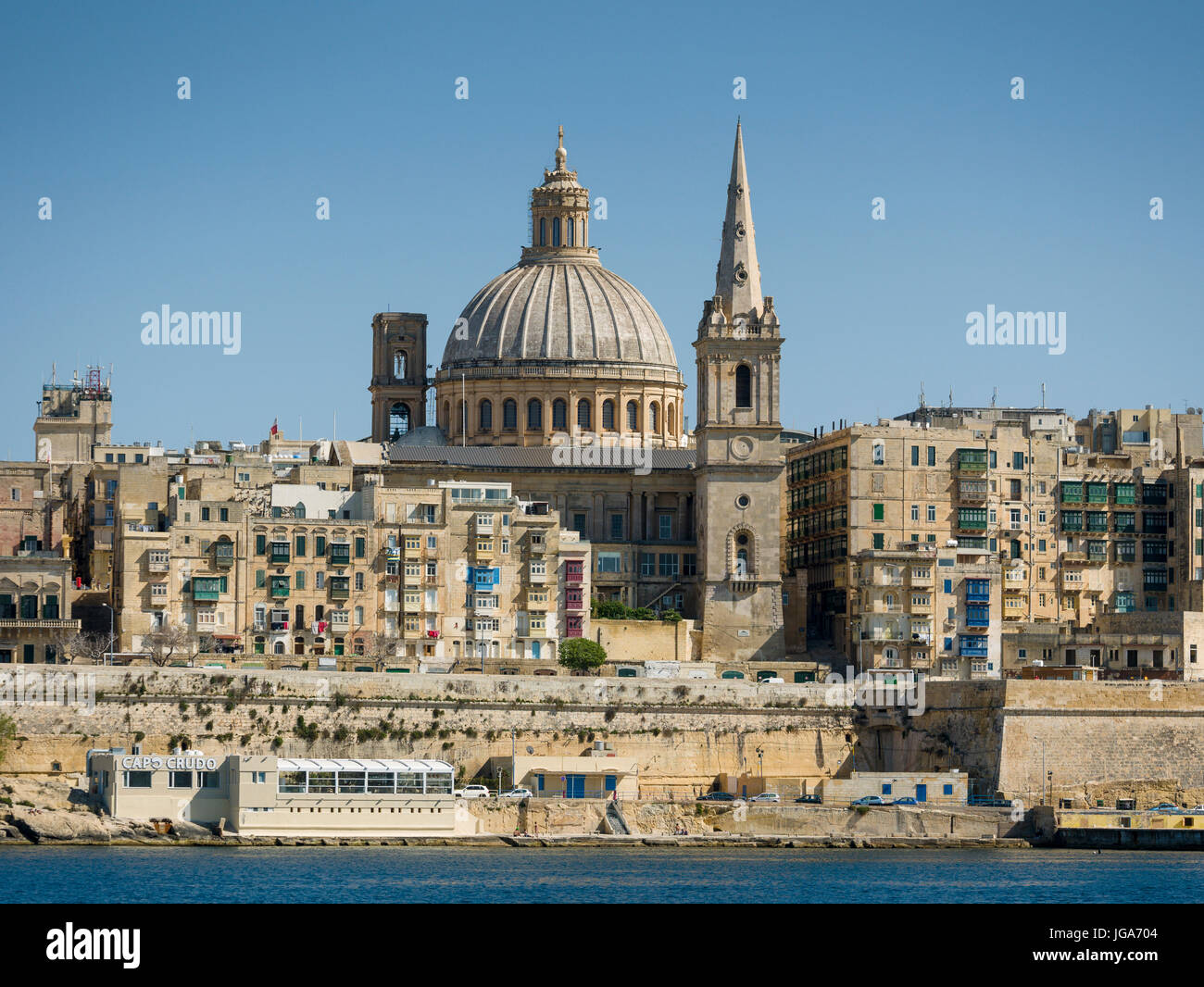 Malta: la capitale Valletta, visto dal porto di Marsamxett Foto Stock