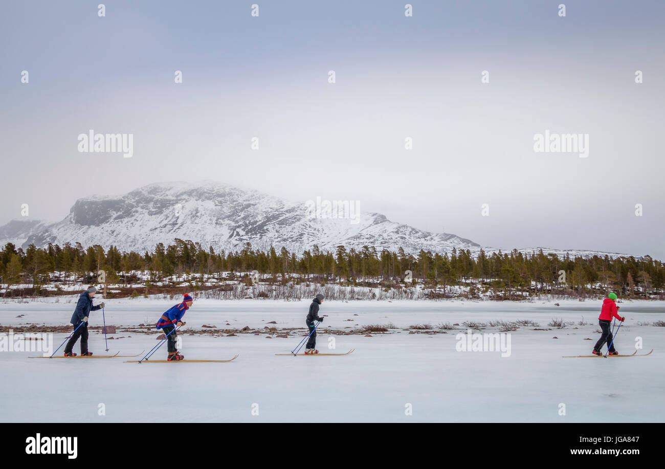 Sci di fondo, Lapponia, Svezia Foto Stock