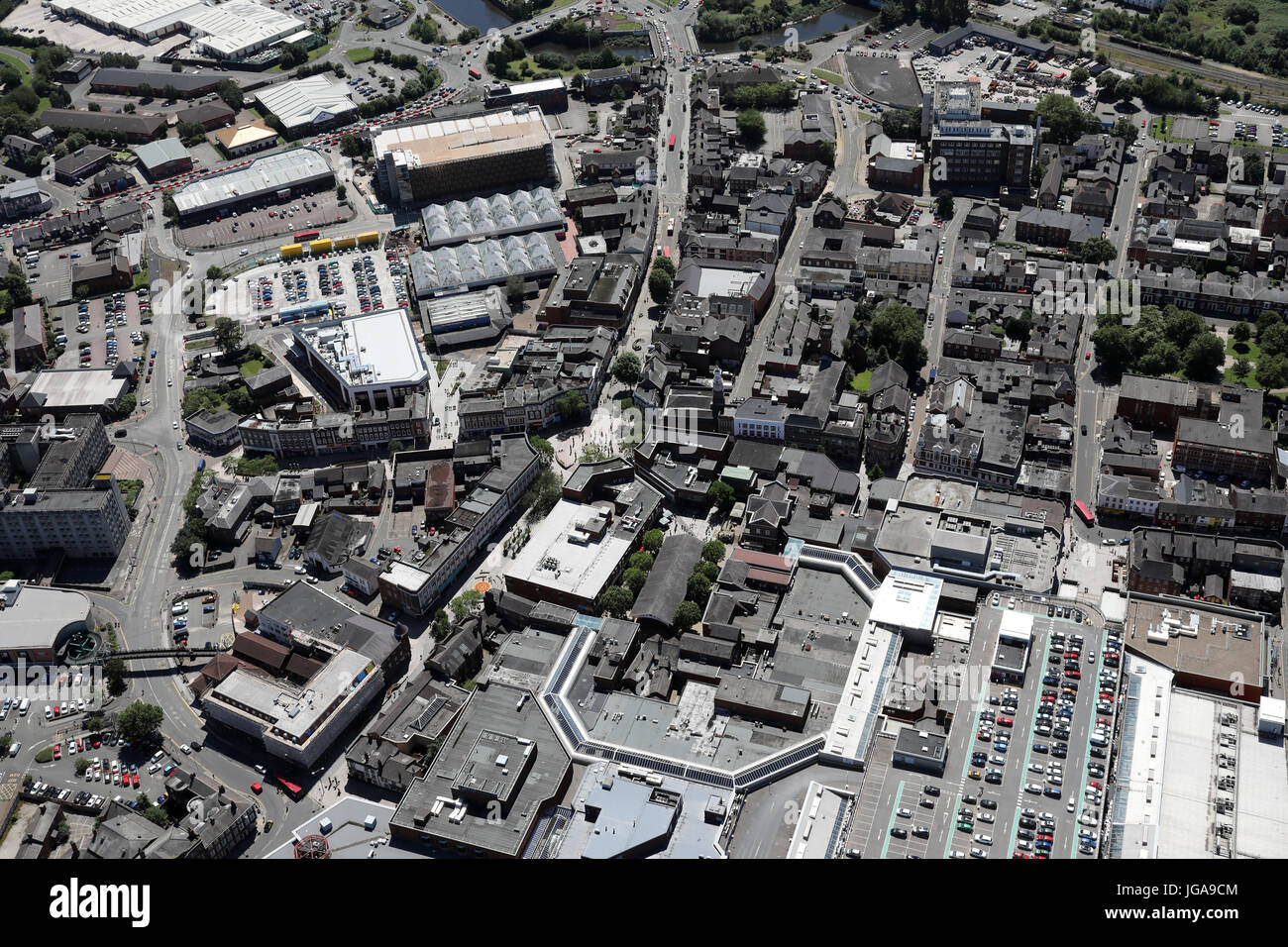 Vista aerea del centro citta' di Warrington, Cheshire, Regno Unito Foto Stock