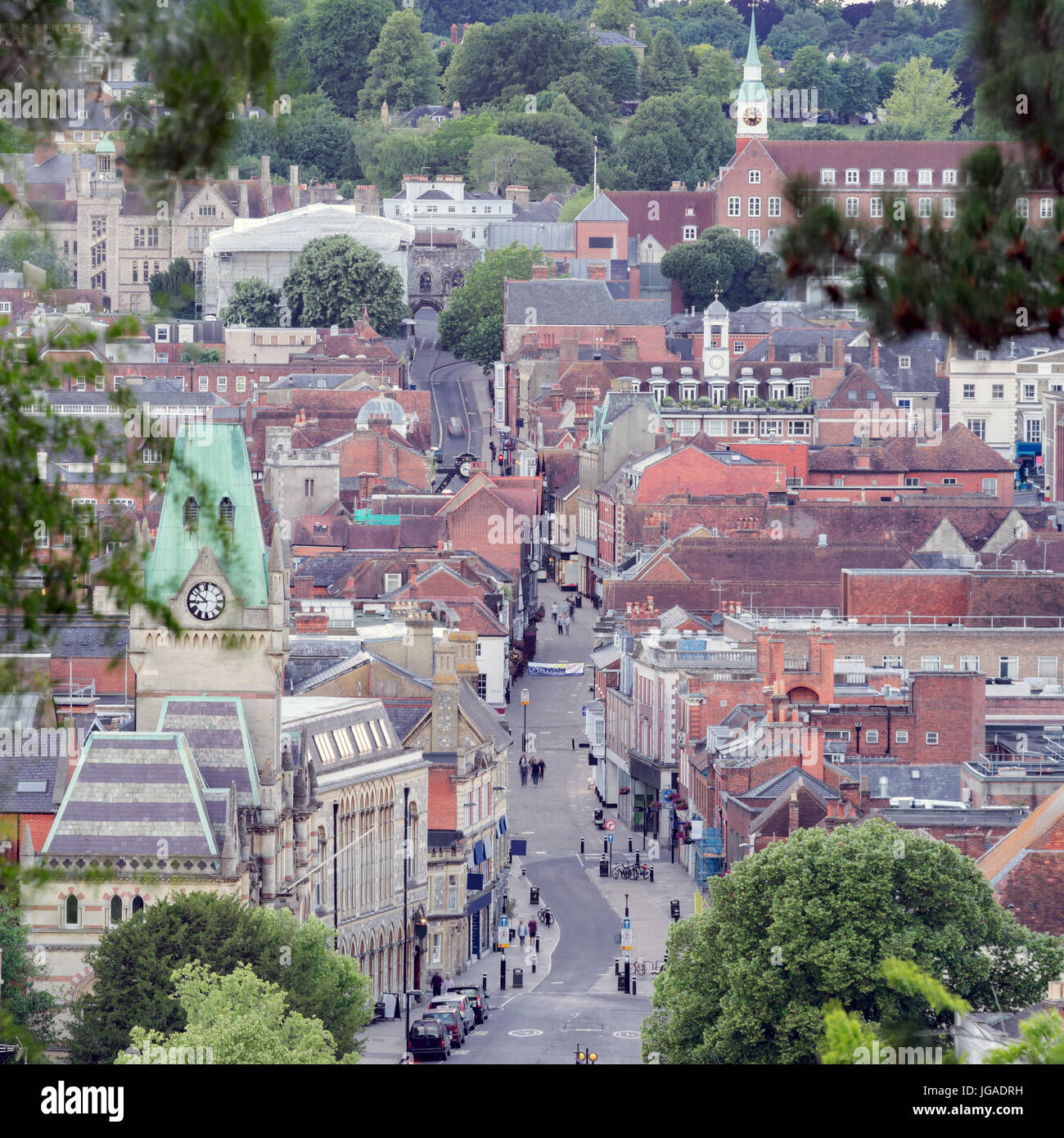 Vista del Winchester centro città in Hampshire, Regno Unito Foto Stock