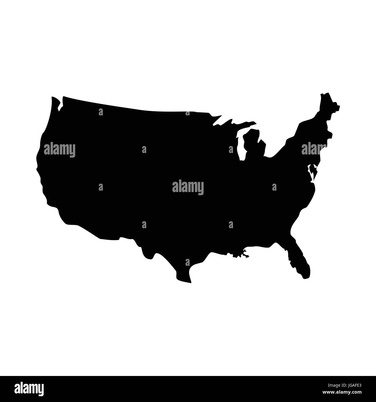 Illustrazione Vettoriale silhouette nera mappa degli Stati Uniti d'America. USA icona della mappa Illustrazione Vettoriale