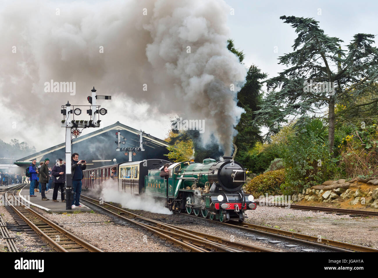 Romney Hythe e Dymchurch railway. Un 15' indicatore ferrovia in miniatura nel Kent REGNO UNITO. Foto Stock