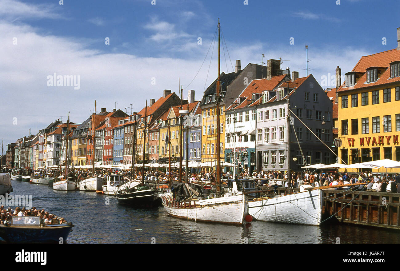 Nyhavn, Copenhaga, Dinamarca, 1999 Foto Stock